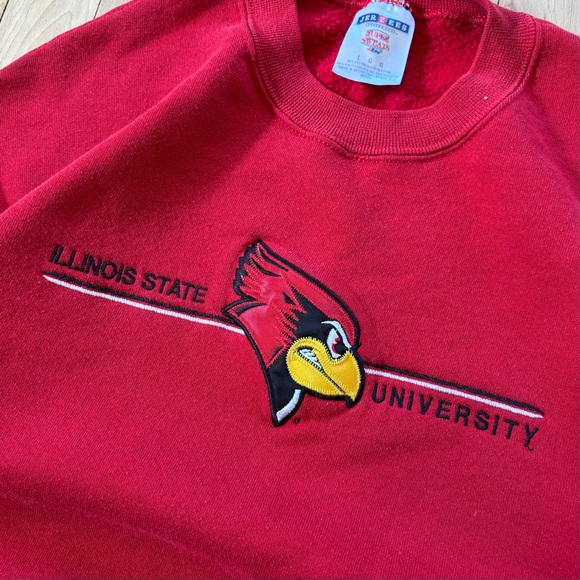 VTG 90s Illinois State Redbirds Crewneck Sweatshirt Embroidered Logo Y2K Size L - Picture 2 of 7